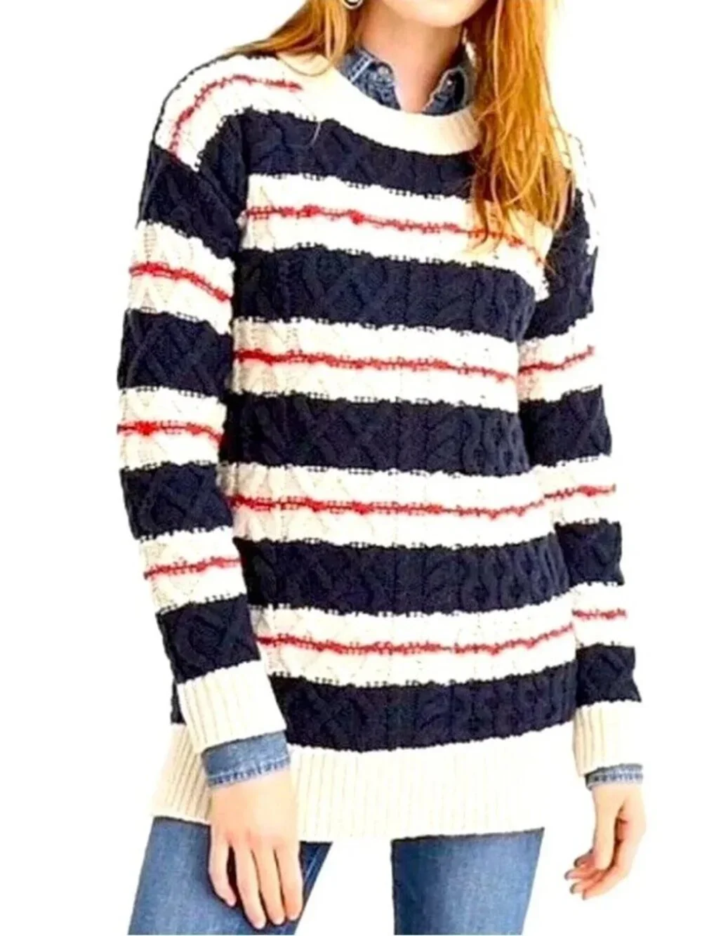 J. Crew Gabby Sweater Size Small Merino Wool Blend Cable Knit Preppy Classic